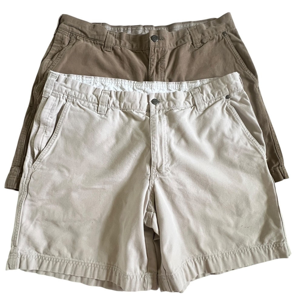 Columbia Sportswear Mens 36 Canvas Shorts Lot of 2 Tan Brown 8 Inseam Cotton